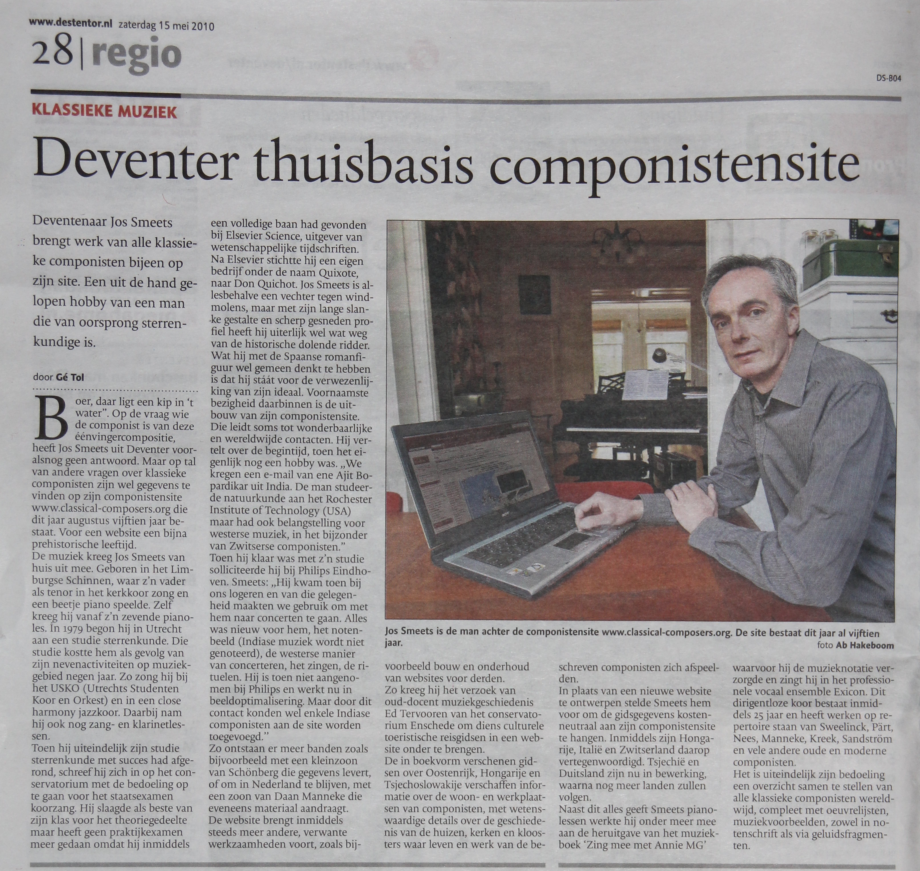 Artikel De Stentor, Jos Smeets, 15 mei 2010